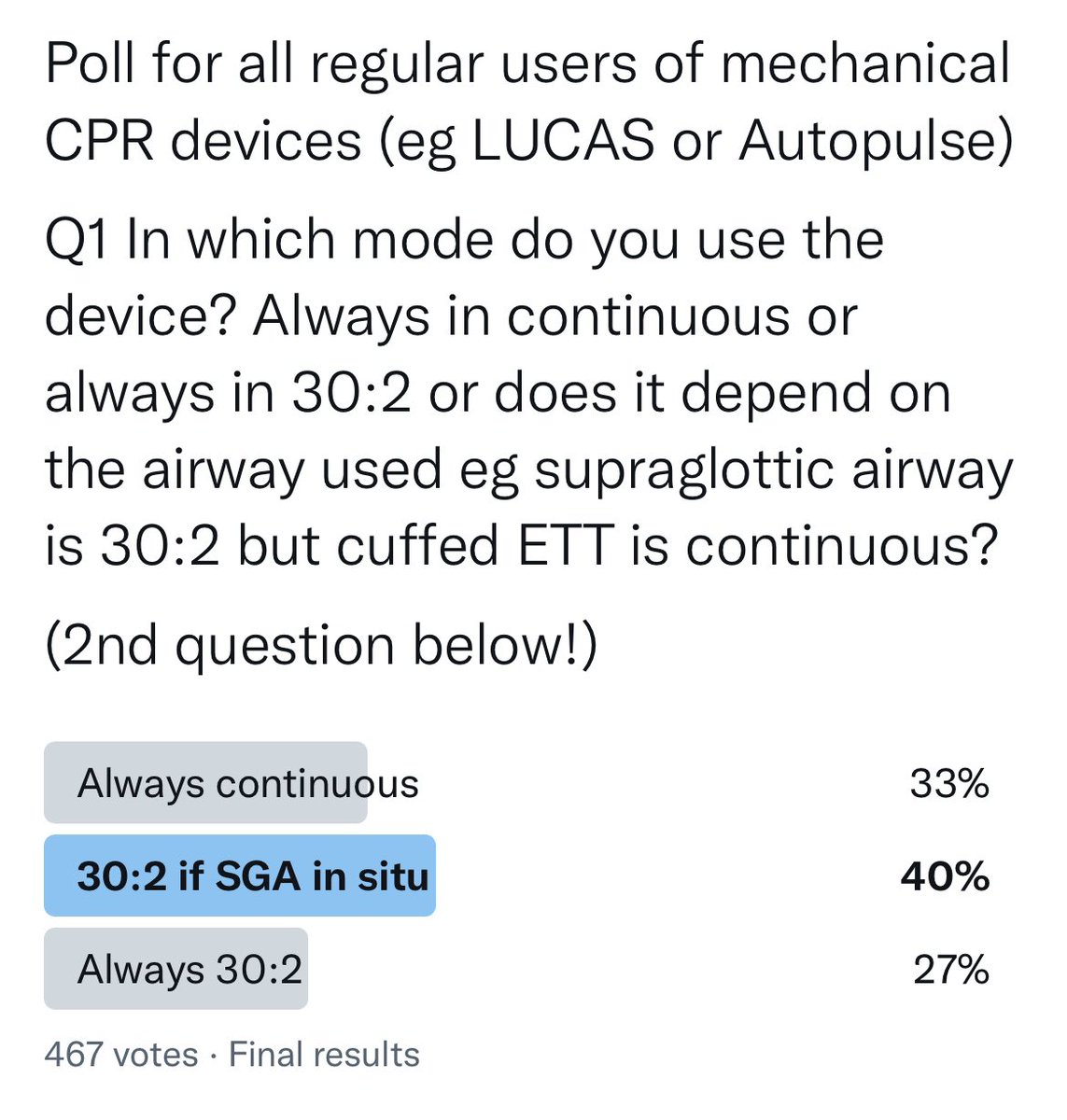 If you use mechanical CPR this might be interesting! 

As you can see from the poll below, there is diversity of opinion. 

Let’s look at the issues in more detail….. 🧵