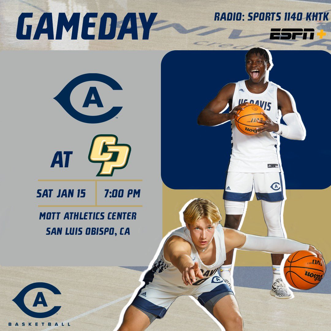 ucdavismbb's tweet photo. 🗣GAMEDAY!!! 🏀

🆚 Cal Poly 
📺 Watch on: ESPN+
📻 Radio: Sports 1140 KHTK
⌚️ 7:00PM ⏰

#GoAgs https://t.co/g0RXiKIHq6