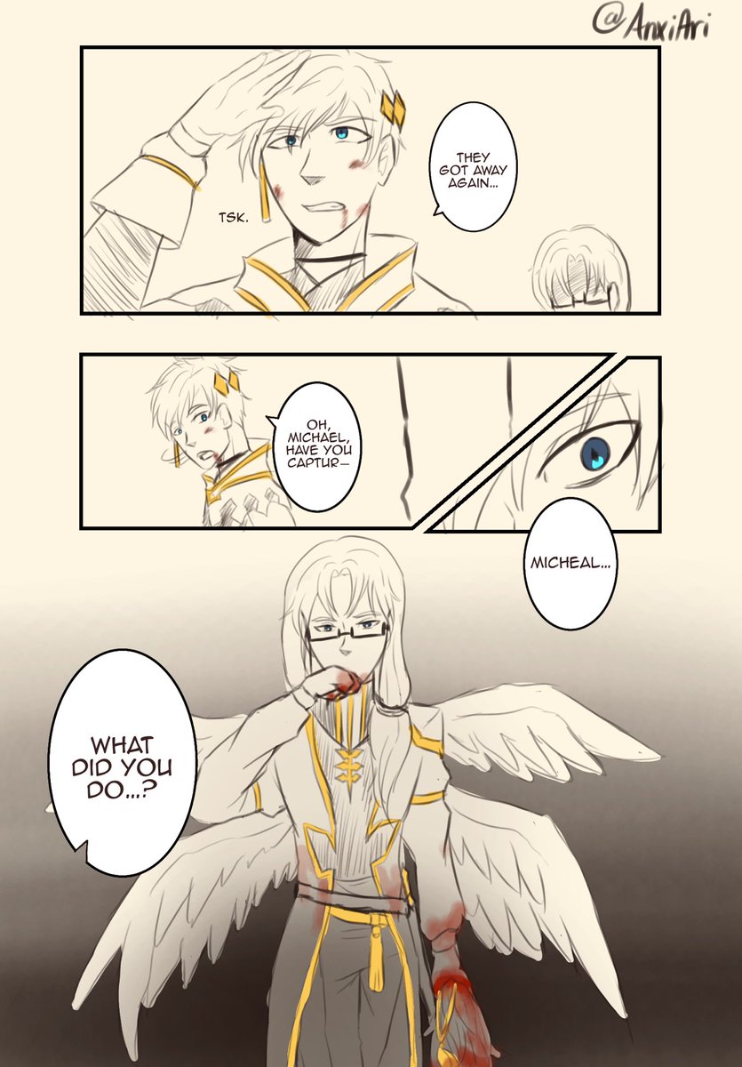AnxiAri's tweet photo. //TW: Blood

“Punishment”

late night thoughts I have last night where Raphael is having conflict whether to fight back or obey orders 

also you guys might know who’s necklace and wings are those sooo
🏃‍♀️💨

#obeyme #obeymefanart #obeymeraphael https://t.co/kRZ95MqtFV