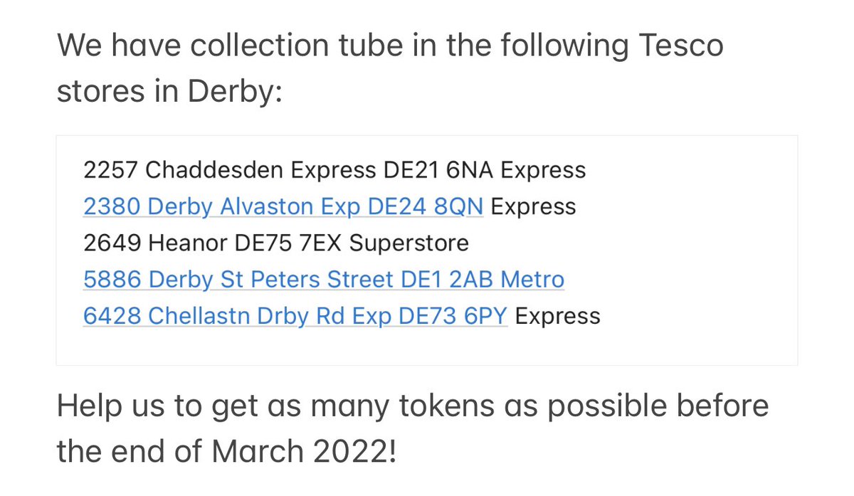 Zaytouna Primary School (@zaytounas) on Twitter photo 🚨 We’re in your local <a href="/Tesco/">Tesco</a> Stores!🚨
<a href="/ZaytounaS/">Zaytouna Primary School</a> is collecting blue tokens in Tesco to raise money for our Enrichment Programme:
Zaytouna's @ their best
Enriching the lives of Derby city's children through sport and art.
<a href="/TransformTrust/">Timothée-Denis Collet🎻</a> <a href="/PapillonComms/">Papillon Communications 🦋</a> 🚨 We’re in your local <a href="/Tesco/">Tesco</a> Stores!🚨
<a href="/ZaytounaS/">Zaytouna Primary School</a> is collecting blue tokens in Tesco to raise money for our Enrichment Programme:
Zaytouna's @ their best
Enriching the lives of Derby city's children through sport and art.
<a href="/TransformTrust/">Timothée-Denis Collet🎻</a> <a href="/PapillonComms/">Papillon Communications 🦋</a>