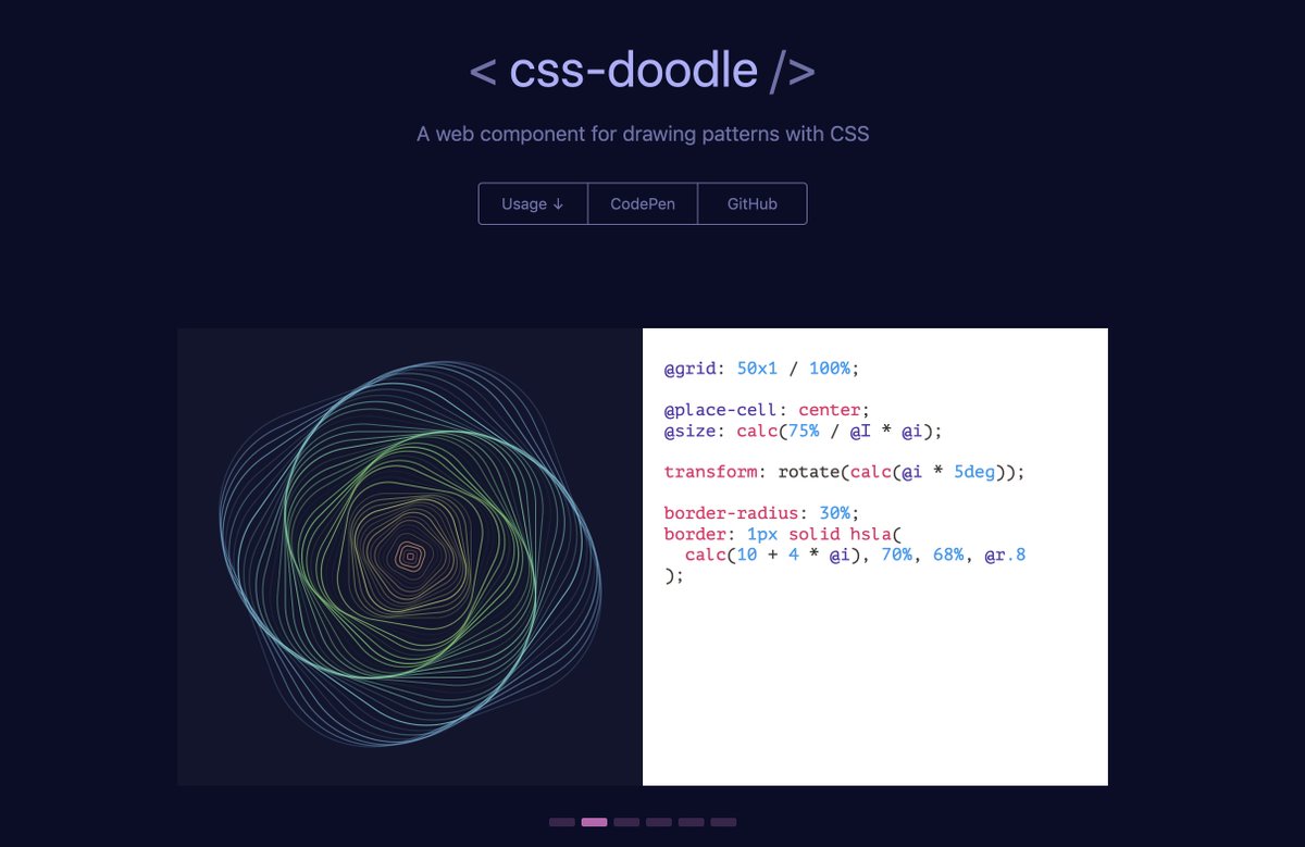 designways1's tweet photo. The wow factor is definitely there @css_doodle. Endless possibilities.
I have to wonder about browser compatibility and if it slows down your website...
#csspatterns #cssart #css3 https://t.co/k3EPzq7w7X