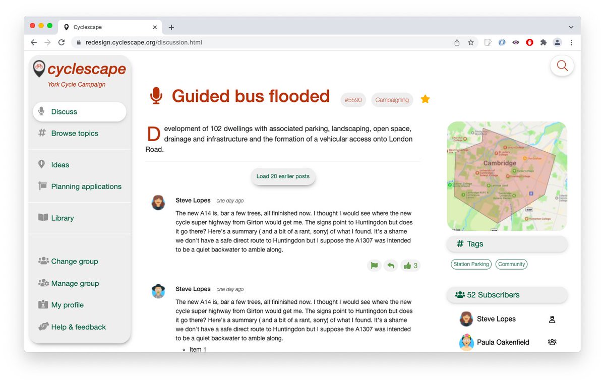Cyclescape's tweet photo. Our redesign continues to move forward - we've now got some live demo pages to illustrate what the new design will be like, and we welcome your feedback.

https://t.co/o3Epq49SrY https://t.co/0ueMn81WxV