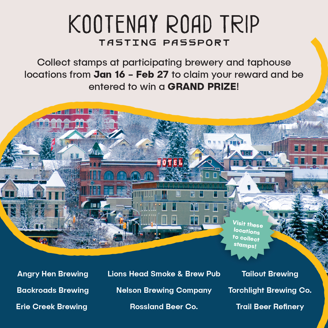 Discover creative craft breweries with the #KootenayRoadTrip Passport. ⁠From Jan. 16 to Feb. 27, collect unique stamps for your chance to win a Grand Prize Travel Package! Learn more: ow.ly/IAyC50HuSs3⁠ 

<a href="/NelsonKootenay/">Nelson Kootenay Lake</a> <a href="/castlegar_life/">DestinationCastlegar</a> <a href="/Rosslander/">Rosslander</a>