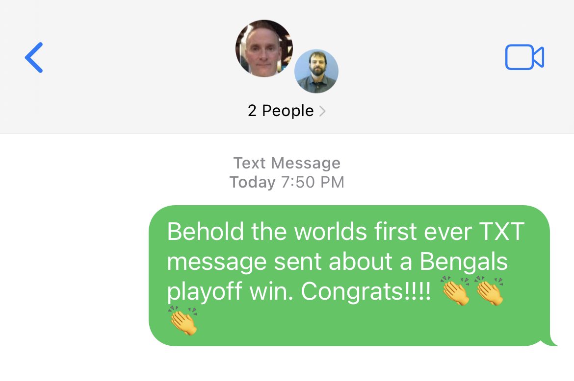 RezenGaming's tweet photo. Behold the worlds first ever TXT message sent about a Bengals playoff win. Congrats #bengals #NFLPlayoffs #NFL https://t.co/6BxGC3tz9H