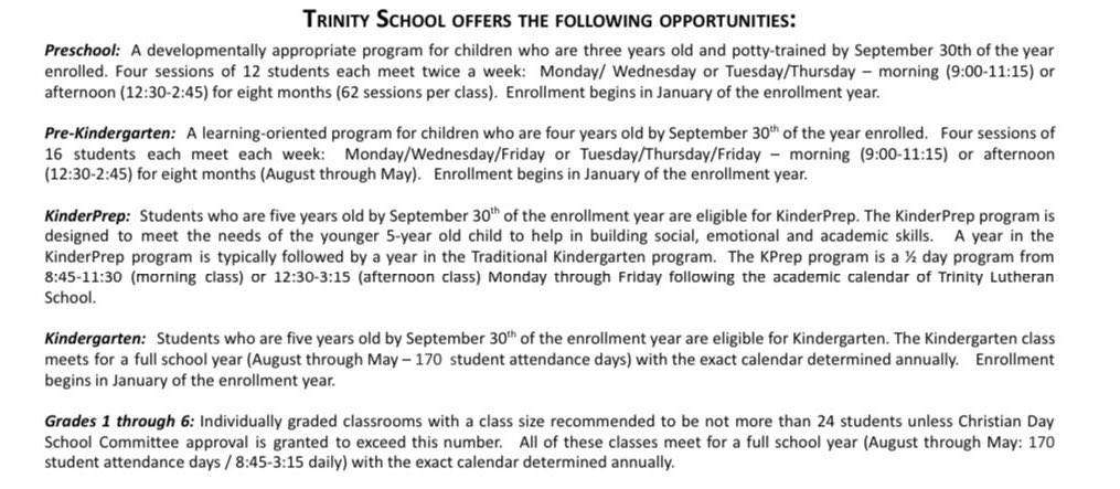 TrinityTigers1's tweet photo. 9 days until Registration Opens!
Another #TrinityTradition is our small class size! We value having one on one time with our students. We keep our class sizes small to prioritize ALL of our student’s needs. https://t.co/v2Jaso52ek