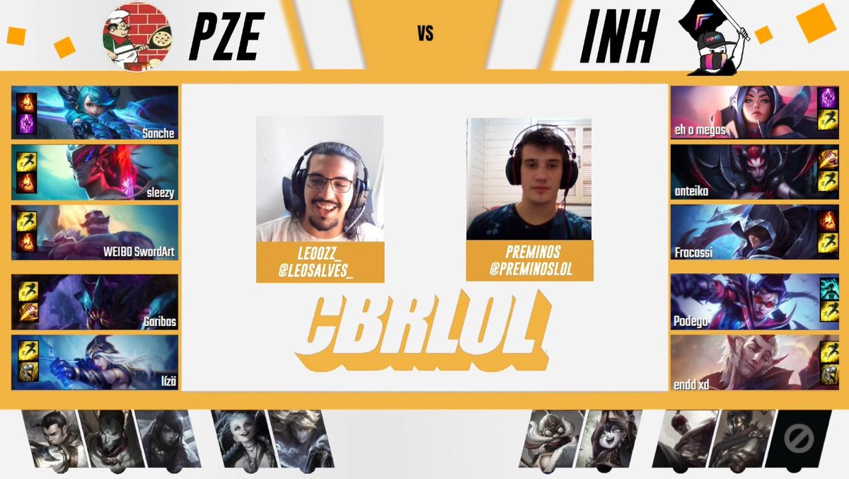 PICKS DEFINITIVOS

🔝 Eh o Megas - Irelia
🌲 Anteiko - Elise
💻 Fracassi - Talon
🔫 Podego - Vayne
🫂 Endd xd - Rakan

#ÉoInhas #CBRLOL <a href="/CBRL0L/">CBRLOL</a>