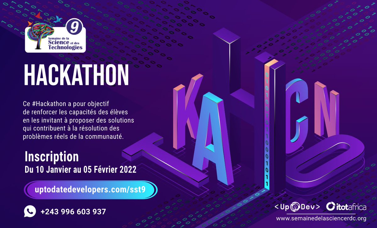 DevelopersUp's tweet photo. #Hackathon adressé aux élèves de la #RDC dans le cadre de la @ScienceRDC #SST9. 

Les inscriptions iront jusqu'au 5 Février 2022.

Inscrivez-vous ici :  https://t.co/QzR9ILPIIP https://t.co/yBjU4wjc5F