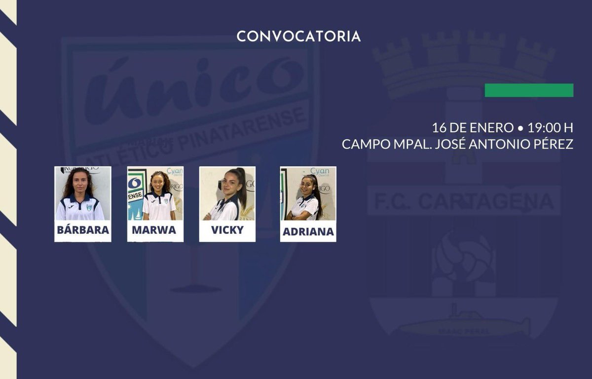 PinatarenseFem's tweet photo. Convocatoria del Atlético Pinatarense Femenino para el partido de mañana vs FC Cartagena https://t.co/eG0miPFke6
