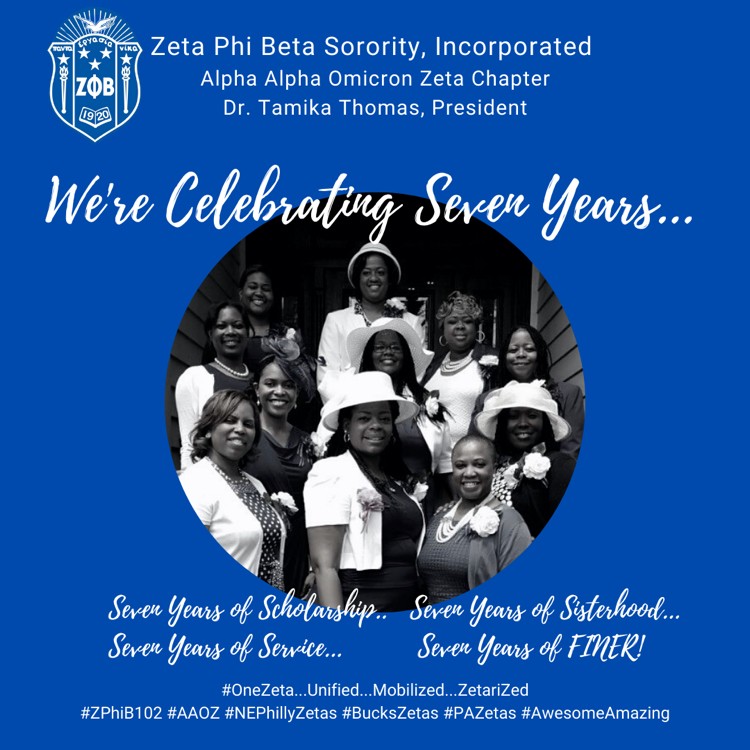 AAOZ_ZETAS's tweet image. Cheers to Alpha Alpha Omicron Zeta Chapter.  Today is our 7th Chapterversary. These 11 women had the vision to bring Scholarship,  Service,  Sisterhood and Finer Womanhood to NEPhilly and Bucks County, PA. #ZPhiB102 #AAOZ #NEPhillyZetas #BucksZetas #AwesomelyAmazing