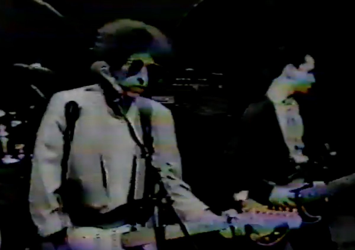 bob_notes's tweet photo. Not sure how long this VHS rip will survive before the robots make it disappear: #BobDylan and most of the Plugz rehearsing for their appearance on Late Night, 22 March 1984. The video is dirty boots. The audio is better, but has a thick layer of hiss. 

https://t.co/8741Dwveve https://t.co/mx7NjFinYw