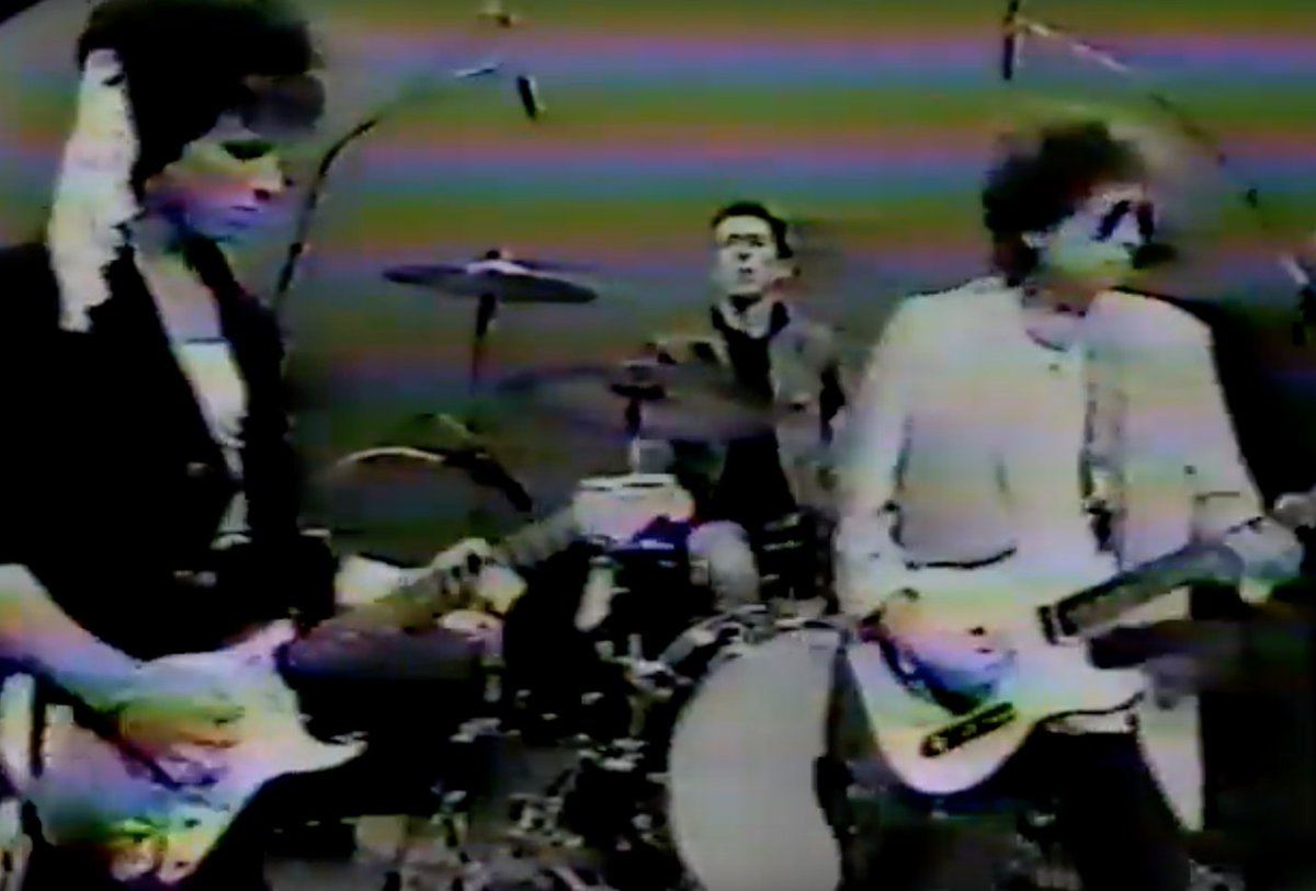 bob_notes's tweet photo. Not sure how long this VHS rip will survive before the robots make it disappear: #BobDylan and most of the Plugz rehearsing for their appearance on Late Night, 22 March 1984. The video is dirty boots. The audio is better, but has a thick layer of hiss. 

https://t.co/8741Dwveve https://t.co/mx7NjFinYw