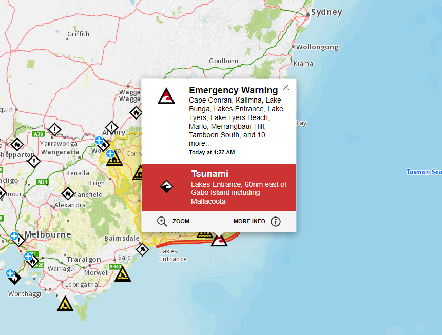 AnthonyClarkAU's tweet photo. For many years we've been working to establish the Australian Warning System - with consistent warning levels of Advice, Watch and Act, and Emergency Warning. It's been used for the first time to issue a tsunami warning in Victoria. https://t.co/zX4OyWJNqG https://t.co/C68XPDjJ11