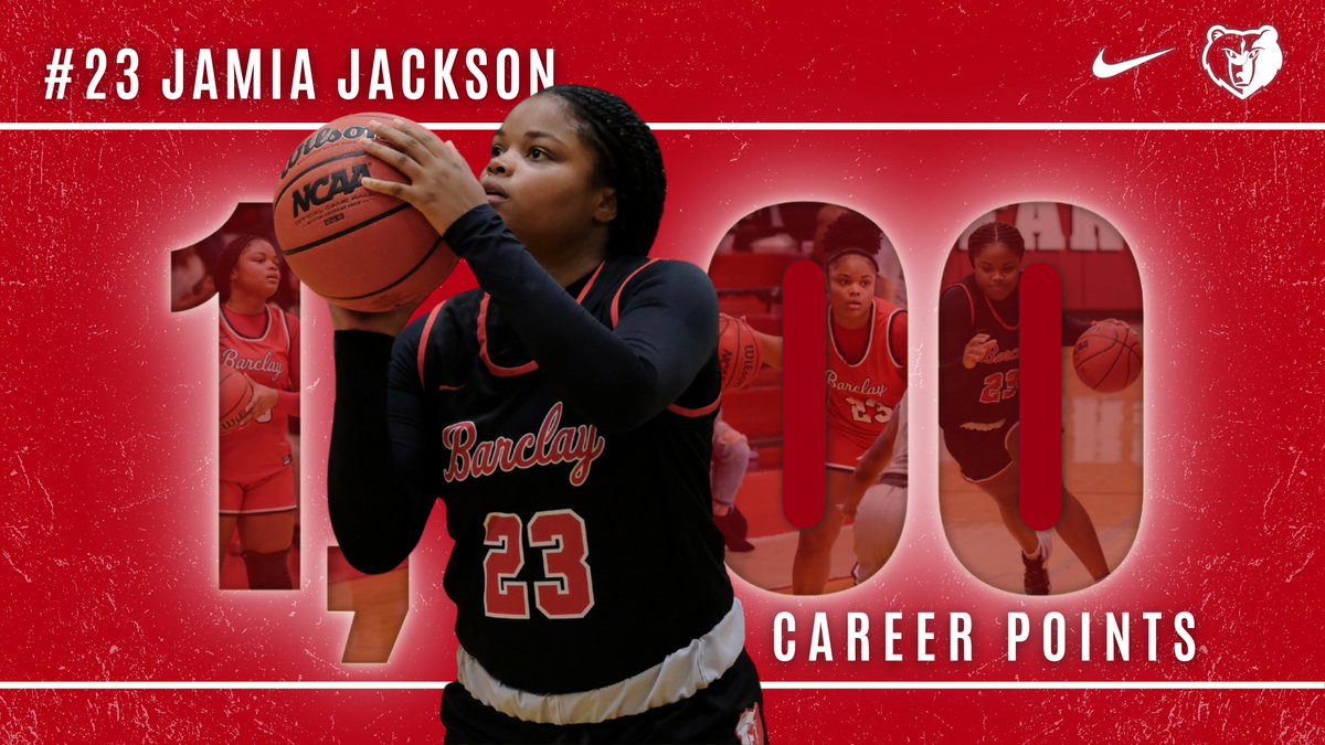 Congrats to Jamia Jackson for becoming a member of the 1,000 point club today! Jamia scored 26 points with 6 3's in our 69-55 win! Super proud of her! @BarclayCollege @BearsRecruiting @BarclayWbb