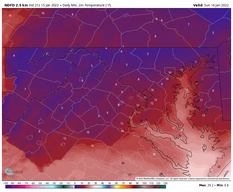 capitalweather's tweet photo. Tonight easily DC's coldest in 3 years, with lows 10-15 inside Beltway - our record-long streak staying above 21 will end. Reminder we've partnered with Gifts for the Homeless #GFTH which buys coats, blankets for DMV shelters. Learn how you can help, visit https://t.co/b38IjGglKv https://t.co/NujZ9hmDrn
