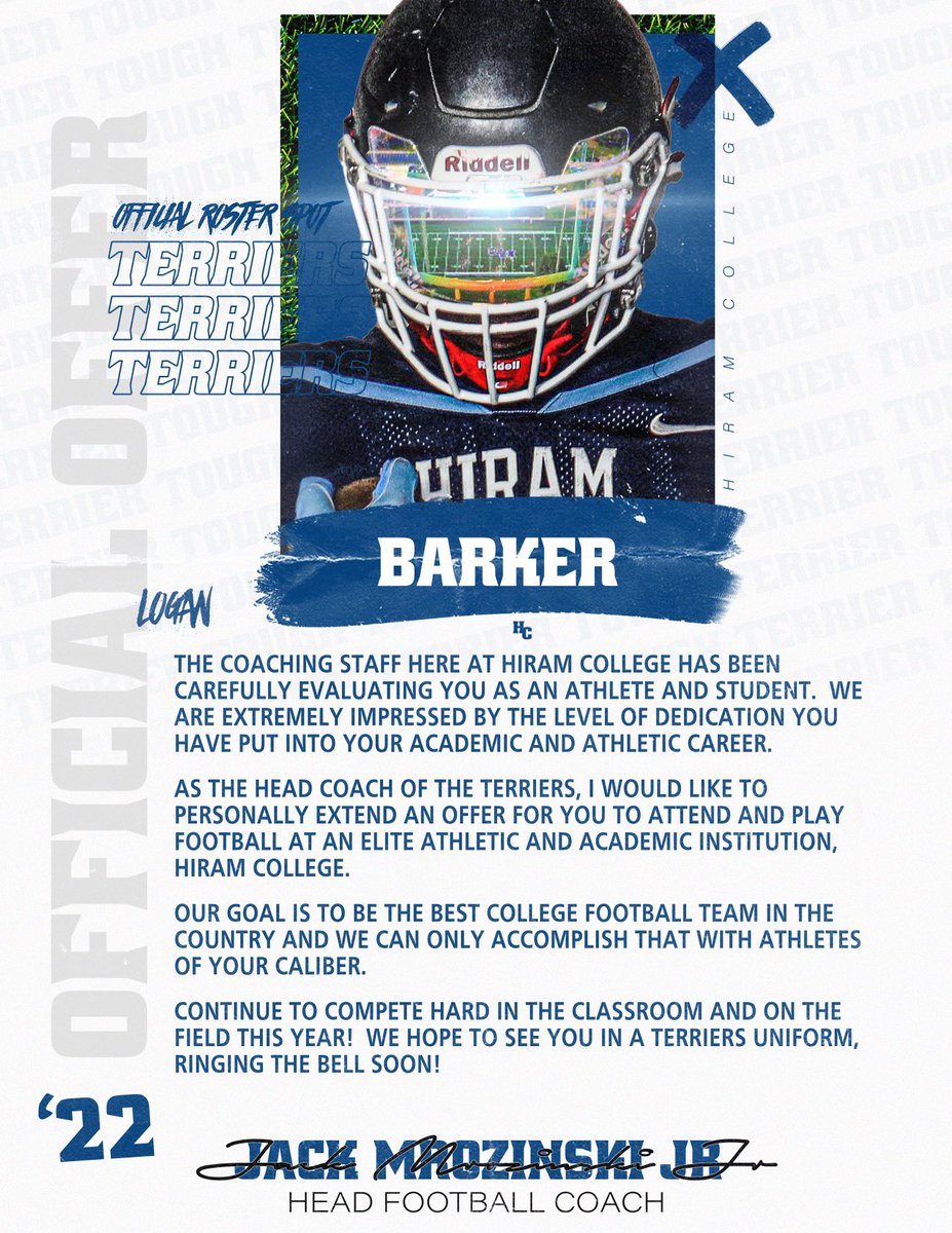 LoganBarker62's tweet photo. I had a great visit @Hiram_Football today. I would to thank @Coach_Mro and the rest of the coaching staff. I am also blessed to say I’ve received my 3rd offer @Hiram_Football 🔴🐶🔵 https://t.co/Bijv80zzMl