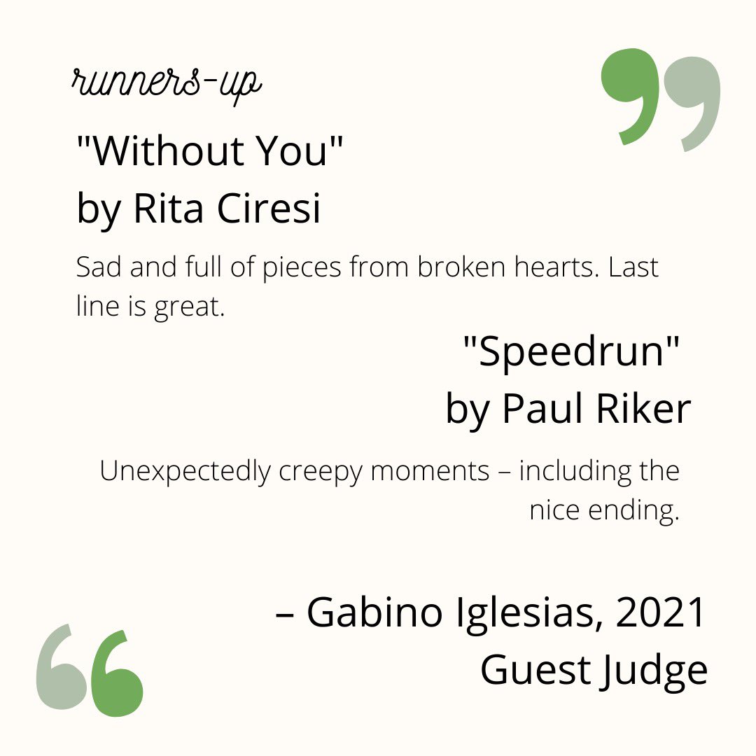 PitheadChapel's tweet photo. Have you read our contest issue yet? See what our stellar judge @Gabino_Iglesias had to say about the incredible winning stories! (Warning: it may make you want to read them EVEN MORE!) 👇 @EPutali @mammawmistletoe @P_Strickland_ @ritaciresi @PauljRiker 

https://t.co/3RowOu11t7 https://t.co/3OGlVwHPpl