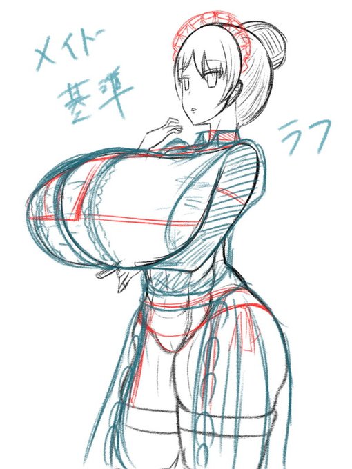 メイドの黒井目さんも基準体型描きました。
角度をつけて描くの難しい… 