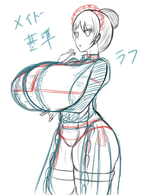 メイドの黒井目さんも基準体型描きました。
角度をつけて描くの難しい… 