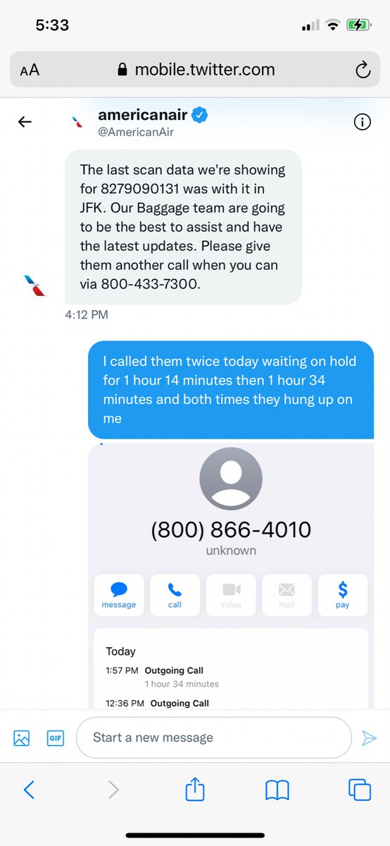 Hinal21999432's tweet photo. @AmericanAir What is the resolution when the only advice is to call a phone number where you wait on hold and they just hang up on you over and over? https://t.co/PhfFcBrsbo