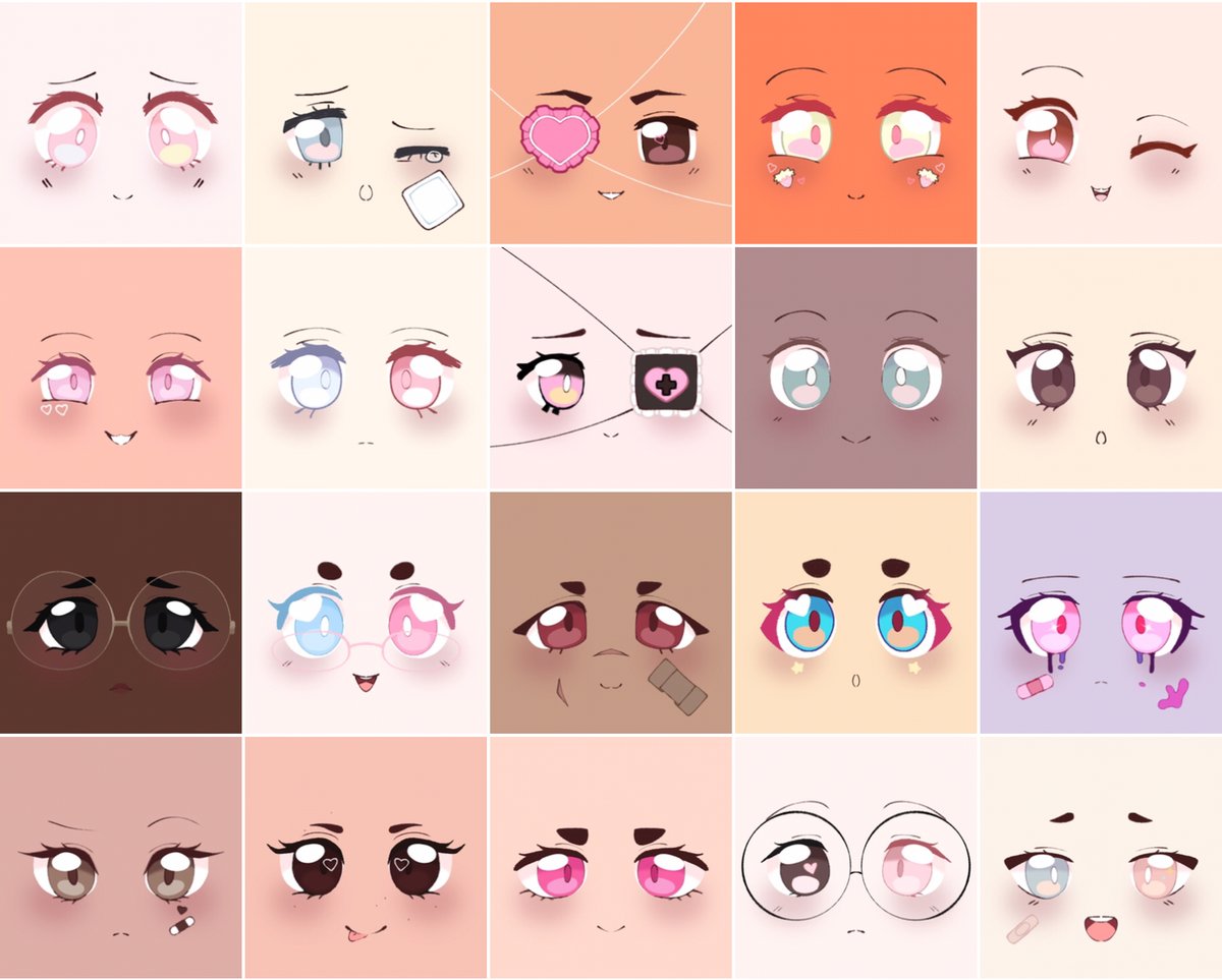 SketchedWispie's tweet photo. My first ever face pack is done! Who each face belongs to is listed below, I had so much fun making this! :”3 💗 #royalehigh #katerhfaces https://t.co/YnZtRY6zrk