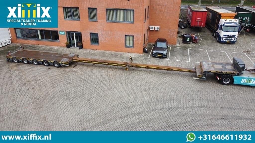 #Doll 5-axle double (2x) extendable #Semi-lowloader
My 2006
- Total l  bed: 905 + 680 + 650 cm.
- 5 steering axles
- 74.000 kg. GVW
- Remote control  steering axles 
#schwerlast #zwaartransport #transport #exceptional #heavy-haulage #xiffix 
#special-trailer