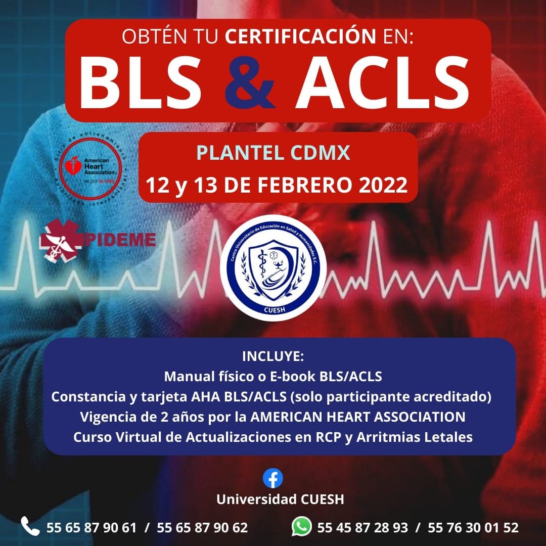 CueshTem's tweet photo. CENTRO UNIVERSITARIO @UCuesh  TE INVITA A LA CERTIFICACIÓN
BLS Y ACLS ❤️de la @American_Heart
📌 12 y 13 de Febrero 2022
♦️Sede CUESH CDMX
⏰ Horario: 9:00 a 18:00 horas
🏢 Modalidad: Presencial
♦️Información complementaria por WhatsApp
📲55-45-87-28-93
📲55-76-30-01-52 https://t.co/baXOw3ufZ5