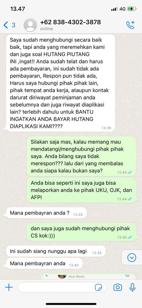 dnabilaaa8's tweet photo. @jokowi Selamat pagi Pak Presiden Jokowi, Saya ingin menyampaikan tentang tindakan ancaman&amp;terror dc pinjol legal. apakah pantas seperti itu pak? saya sudah menghubungi pihak OJK &amp; AFPI tapi tidak ada tanggapan, apakah mereka TUTUP MATA dengan kasus ini? https://t.co/uWMwgvp4jX