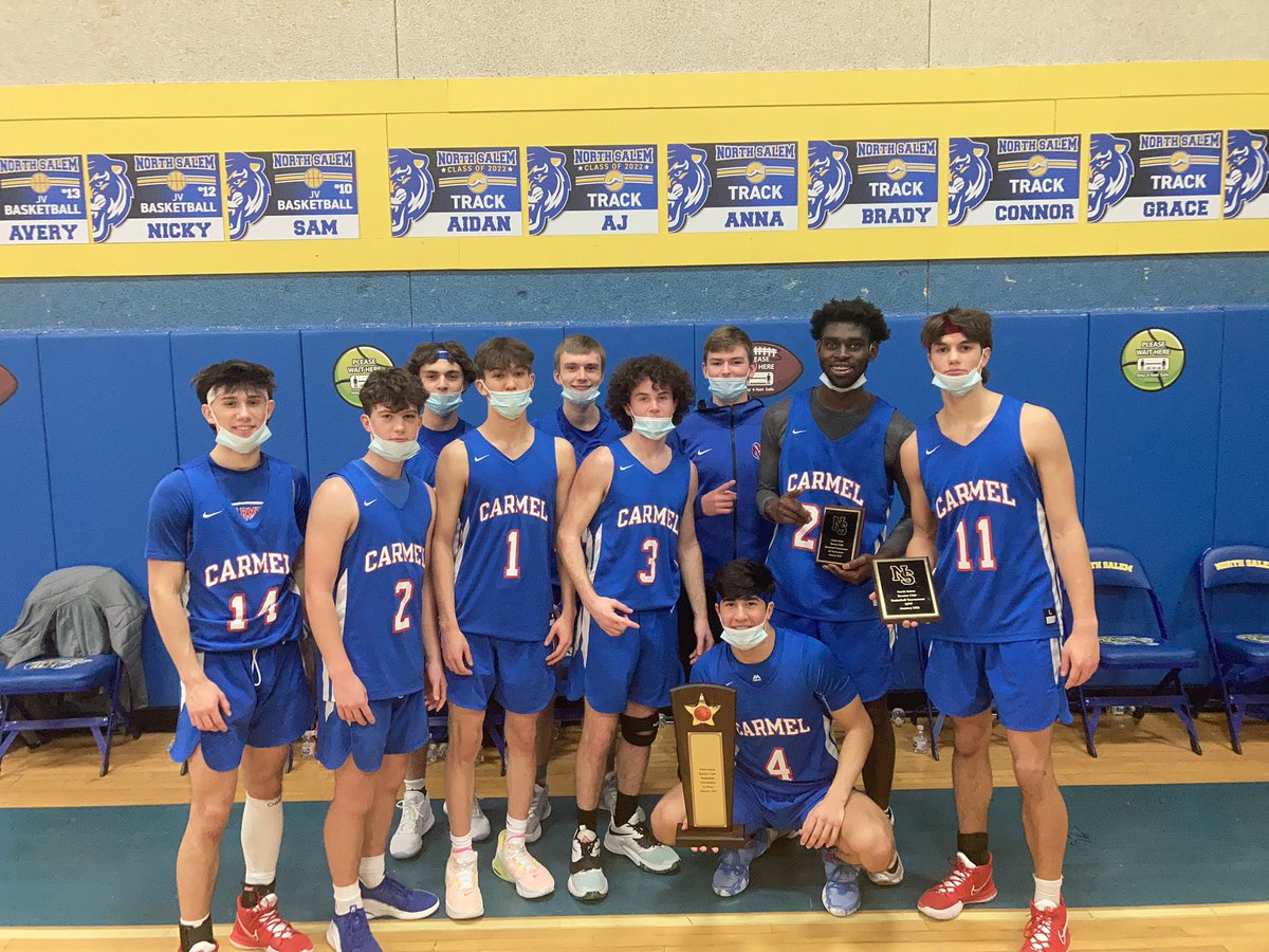 CoachJohanson12's tweet photo. Carmel gets the win and Championship against a well coached North Salem team in the North Salem tournament N. DiLeo 27pts 12reb R. Aboagye 12pts 22reb, A. Fiore 11pts, K. Dall 9pts  D. Monahan 12pts @lohudsports @CCSD_Athletics @DirectRays @KDJmedia1 https://t.co/ZG4W9JaKQv