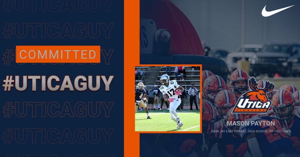 MasonPayton129's tweet photo. I’m excited to announce my commitment to Utica College to continue my academic and football career. I want to thank my family, my coaches and everyone else who has helped me with this process @CoachFaggiano @Coach_Scala @Utica_Football #FearTheMoose #UnCommon #UticaGuy https://t.co/JLMLZq23QM
