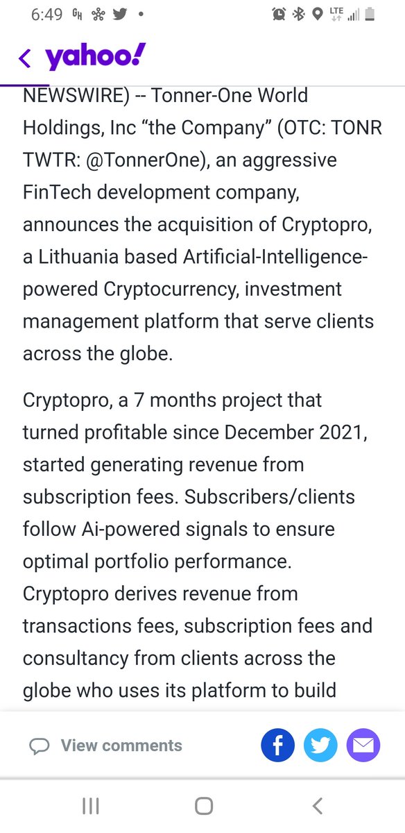 tradelikespades's tweet photo. $TONR This is impressive combined with debt removal and share cancellations. 

"Cryptopro, a 7 months project that turned profitable since December 2021, started generating revenue from subscription fees." https://t.co/WOUwOTRIoa