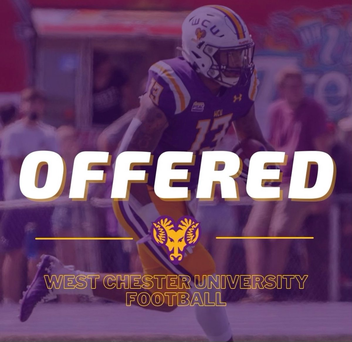 SethCobb_7's tweet photo. I had a great time on my official visit at West Chester University. I am happy to announce that I have received an offer to continue my education and play football with @WCUGoldenRamsFB  Thank you to the @WCUGoldenRamsFB organization and a special thanks to @CoachGToney. https://t.co/hNawDOwUar