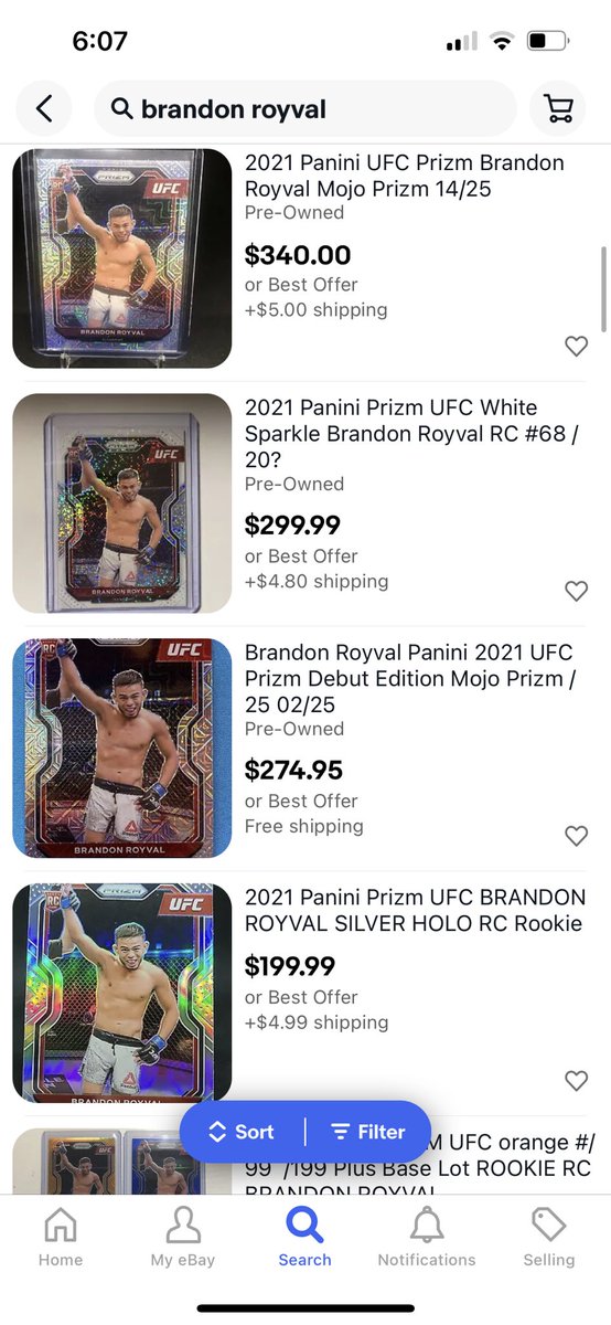 The most expensive Brandon Royval rookie cards currently listed on eBay. Was hoping there would be a 1/1 or 1/5 level card listed so I could get a bit spicy. The /25 isn’t doing anything for me.