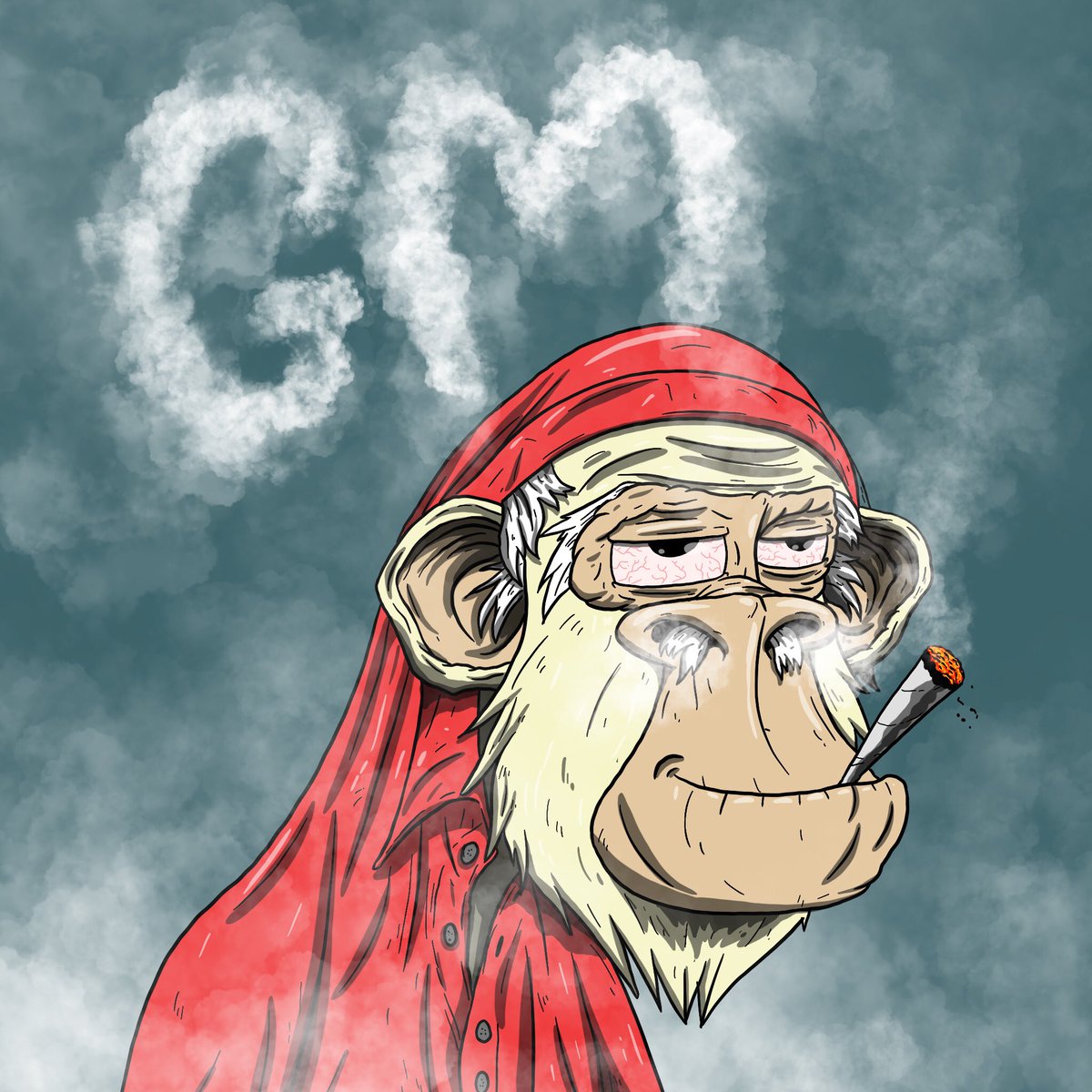 My GACC #1689 is chillin now.. GM fam  <a href="/GrandpaApeCC/">Grandpa Ape Country Club</a> #derivatives #art #nft #Stonedapecrew #smokin