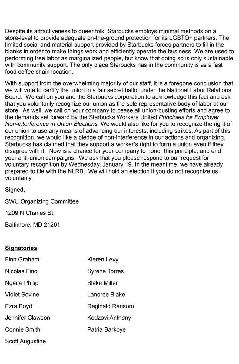 Starbucks Workers United (@sbworkersunited) on Twitter photo We take pride in our work, and work should take pride in us. We’re organizing a union to create a true culture of warmth & belonging at our store. Let’s go Baltimore, MD! 🏳️🌈🏳️🌈🏳️🌈 <a href="/WorkersUnitedMA/">Workers United MARJB</a> We take pride in our work, and work should take pride in us. We’re organizing a union to create a true culture of warmth & belonging at our store. Let’s go Baltimore, MD! 🏳️🌈🏳️🌈🏳️🌈 <a href="/WorkersUnitedMA/">Workers United MARJB</a>