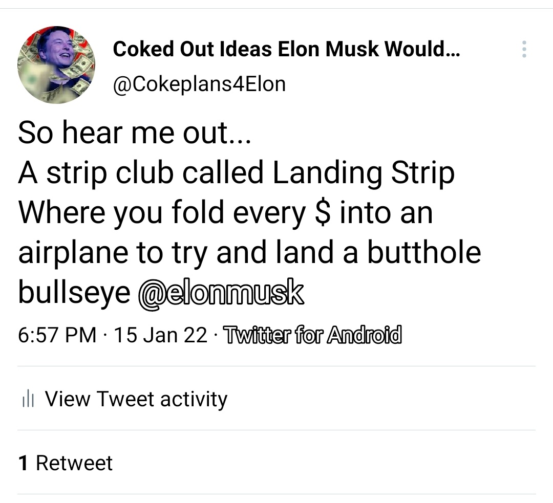 Cokeplans4Elon's tweet photo. @elonmusk Just think about it.... https://t.co/SJYhKtQiAB