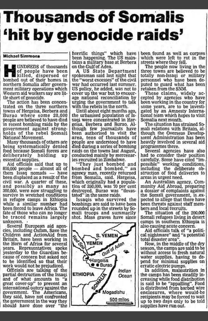 zatawa2's tweet photo. 🇺🇸 put a statement urging parties to the war to reconcile in 1988 as Somali Republic airforces were boming cities in than Northern regions of the Republic, now #Somaliland &amp; killed > 250K Isacks while another 300K died of hanger, malaria, injuries &amp; infectious diseases in the 🏕. https://t.co/C6ij0vGpGb