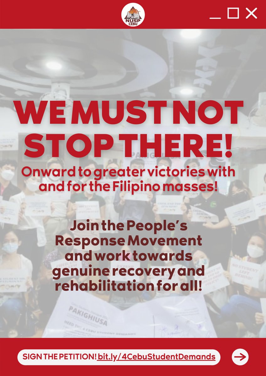 NUSPCebu's tweet photo. PAGPUPUGAY SA SUGBOANONG ESTUDYANTE!

#EndTheSem
#NoStudentLeftBehind
#CebuStudentDemands

READ FULL STATEMENT:
https://t.co/HmWvdvpIic https://t.co/DmiB2q4Fkk