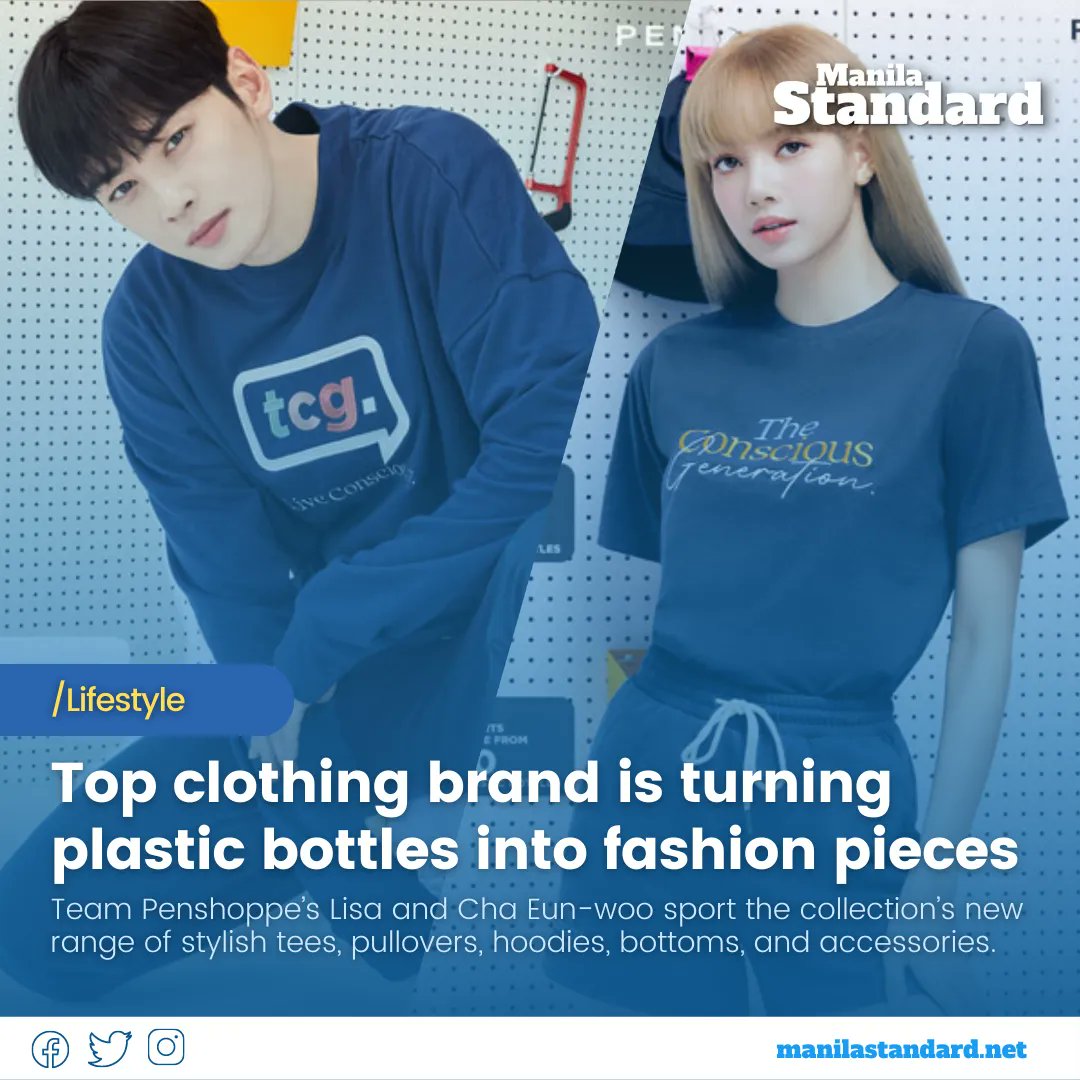 mnlstandardph's tweet photo. Penshoppe is expanding its eco-friendly collection with new, youthful styles, and Blackpink’s  Lisa and Astro’s Cha Eun-woo are once again leading the continuous and conscious switch to greener fashion. 

Read it here: https://t.co/IOwJalsZ2k https://t.co/8zjF7NEgTl