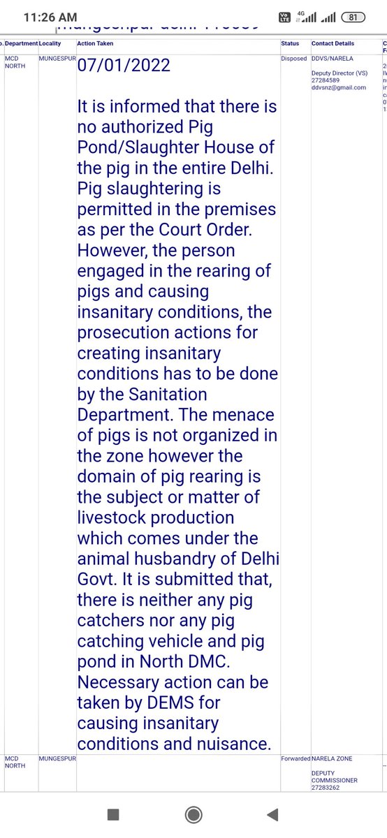 Rana53114320's tweet photo. @NorthDmc @PMOIndia @LtGovDelhi @HardeepSPuri @Secretary_MoHUA @MoHUA_India @SwachhBharatGov @swachhbharat @SwachSurvekshan The other person vishnu, gopi and rohan are also involved in this illegal buisness and bribe to MCD officials. The MCD response this on complaint that they have no resource to solve the problem and they can't take any action on pig mafias. 
Pls take action @LtGovDelhi @PMOIndia https://t.co/fdO7OwuFmw