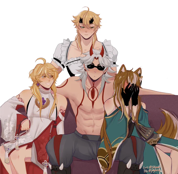 Itto Harem (THIS DRAWING IS SO FUCKING STUPID, SORRY, I had this idea in my head for days, I feel better after of drawing lmao)#GenshinImpact #原神 #ittogorou #ittorou #aether #aratakiitto  #Ittother #ittothoma 