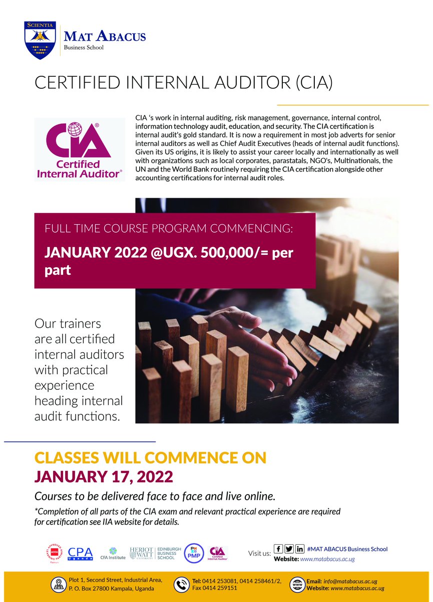 The Only Globally Accepted Certification for Internal Auditors. Study CIA @MATABACUS1 
Join our free informative session tomorrow, Register in advance:
us06web.zoom.us/meeting/regist…