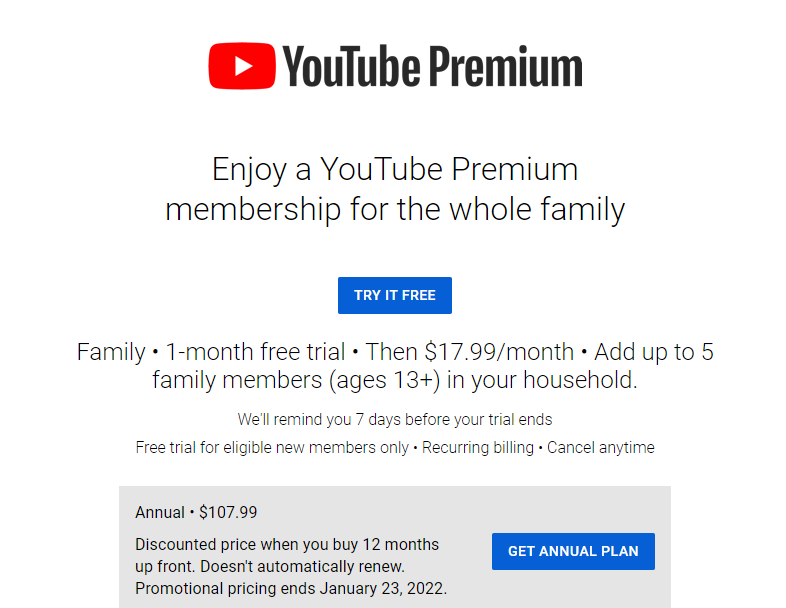 HeyOzzyBear's tweet photo. @TeamYouTube Is there a way that I can convert my premium annual plan to a family plan? I purchased the annual plan below, which looked like I was getting an annual family plan, but ended up being just an individual. https://t.co/ppddH8fJYv