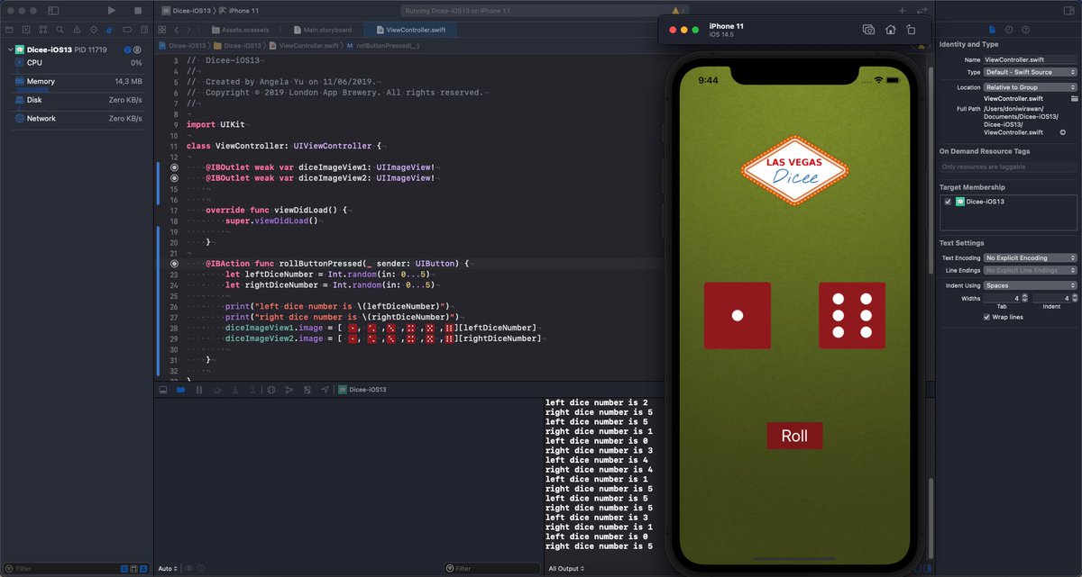 doni_wirawans's tweet photo. Belajar membuat dice app
- belajar string interpolation dengan swift
- generate random number dengan swift
- belajar “menghubungkan” UI dengan kode
#learningjourney #techtwitterindonesia #diceapp #angelayucourse #appbrewery https://t.co/hpq3r971aQ