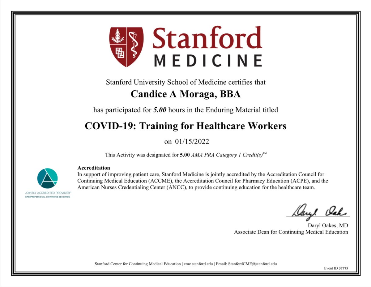 Candice Ann Moraga (@dvaliciouscandi) on Twitter photo I completed Continuing Medical Education in #COVID19 Training via Stanford Medicine (<a href="/StanfordMed/">Stanford Medicine</a>)🏆- In the midst of my studies (just last week), my father passed into the next realm, due to complications a result of COVID-19; I felt COMPELLED to be as KNOWLEDGEABLE as POSSIBLE! I completed Continuing Medical Education in #COVID19 Training via Stanford Medicine (<a href="/StanfordMed/">Stanford Medicine</a>)🏆- In the midst of my studies (just last week), my father passed into the next realm, due to complications a result of COVID-19; I felt COMPELLED to be as KNOWLEDGEABLE as POSSIBLE!