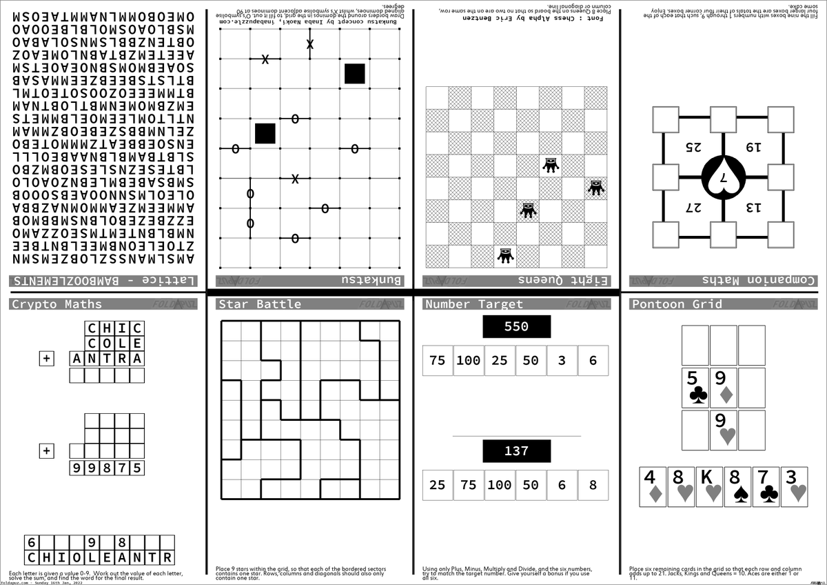 foldapuz's tweet photo. Every day, 100 different puzzles are regenerated.  Imagine if #Wordle had hundreds of different daily puzzles to play, but the puzzles were static, so you could even print them out and use a pen! #Retro

If you prefer to play in your browser, head here.
https://t.co/sCbiAi0gbR https://t.co/5bPaJycZaG
