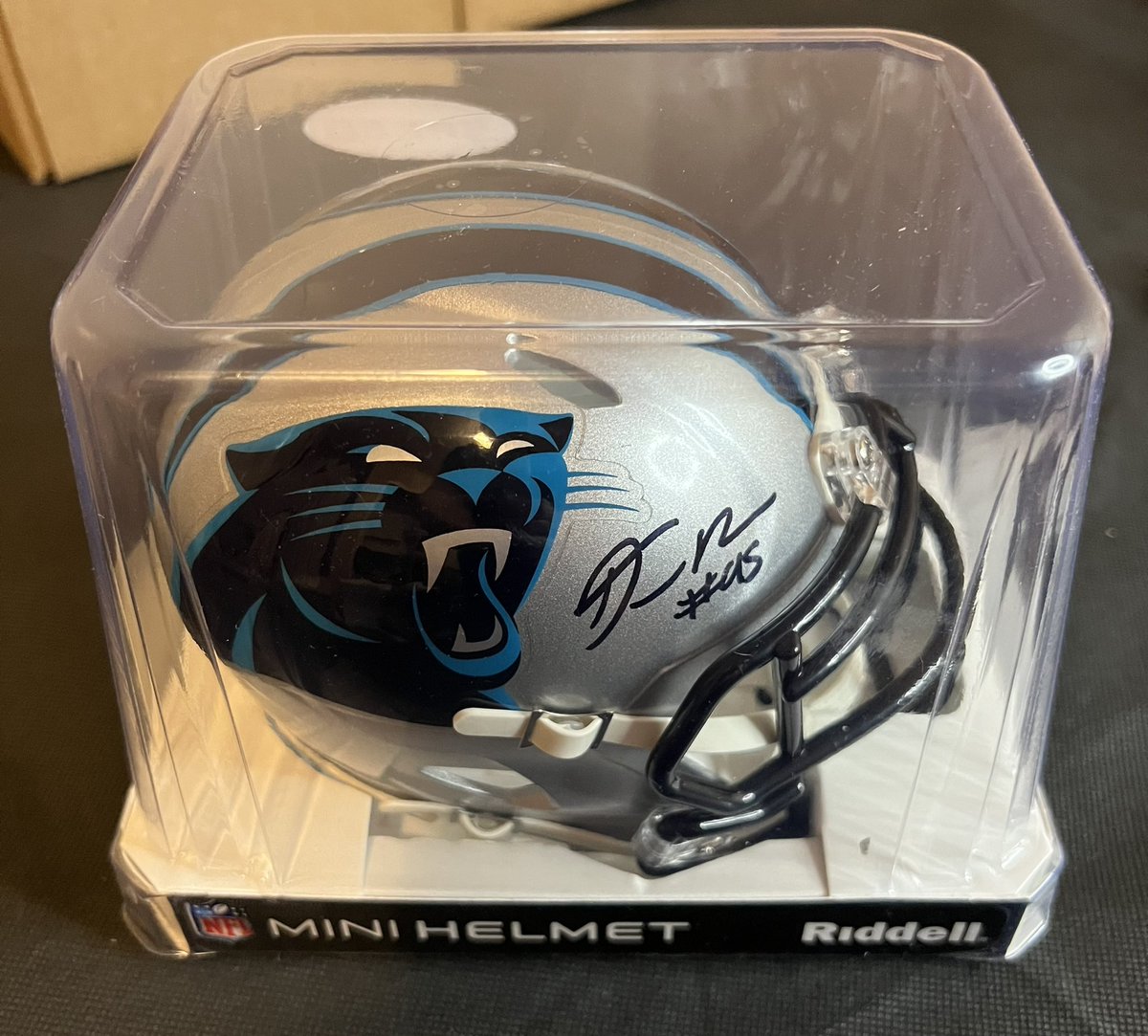 OTBreaks's tweet photo. Congrats to Matt for winning our first football mini helmet break! He won this super nice looking @Panthers @DerrickBrownAU5 mini helmet! Love seeing a big man in here! Wish we could get more guys from the trenches. #DerrickBrown #panthers #nfl #trenches https://t.co/avuuNoYYgV
