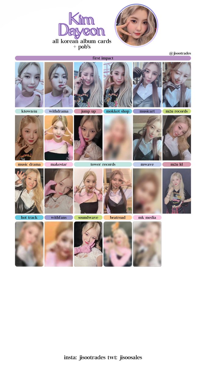 jisoosales's tweet photo. 𓂋 kep1er templates 𓂋

ALL KEP1ER KOREAN ALBUM + POBS ARE UPDATED WITH POB’S ! 

CHAEHYUN, DAYEON &amp; HIKARU 

#Kep1er #yujin #xiaoting #mashiro #chaehyun #dayeon #hikaru #bahiyyih #youngeun #yeseo https://t.co/ZnWhsNDlre