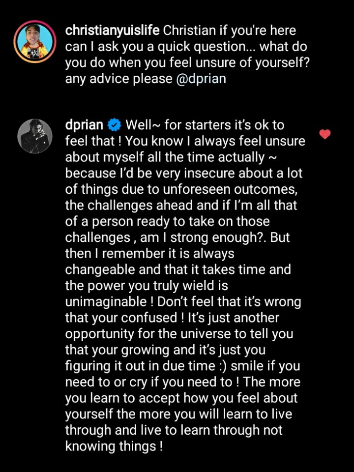 Ian replied to a fan on Instagram

"smile if you need to or cry if you need to ! The more you learn to accept how you feel about yourself the more you will learn to live through and live to learn through not knowing things!"

🥺🥺🥺🥺🥺🥺🥺🥺