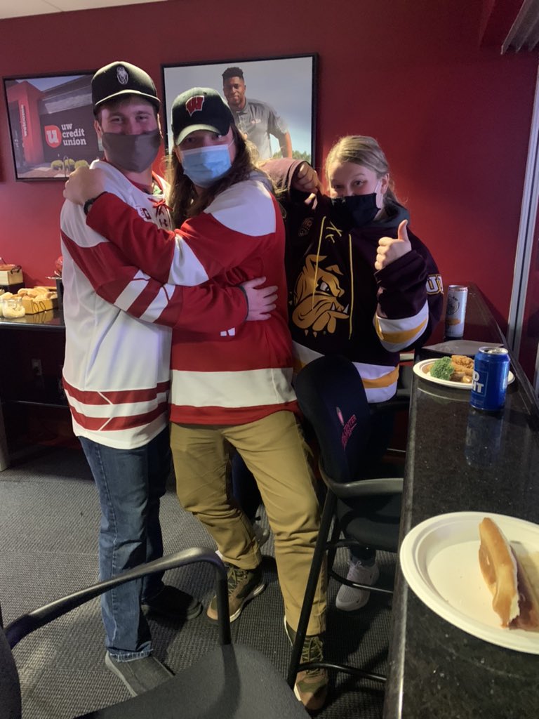 First badger game for one of the three. Sorry about the <a href="/UMDMensHockey/">UMD Men's Hockey</a> jersey <a href="/BadgerMHockey/">Wisconsin Hockey</a> <a href="/UWCreditUnion/">UW Credit Union</a> #onwisconsin