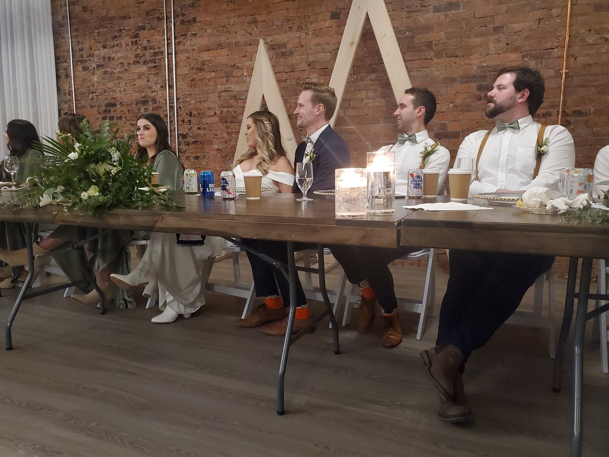 mboily's tweet photo. @TyrantLizardKng rocking the Oilers socks at his wedding, listening to speeches. @lesgetlitt https://t.co/EejSgeBHS8